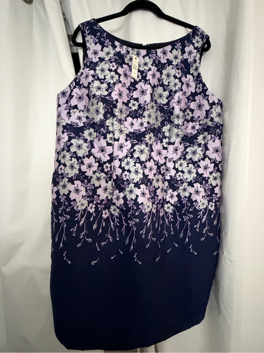 Talbots Sleeveless Navy Dress with Lavender silver Floral Print 16WP NWT